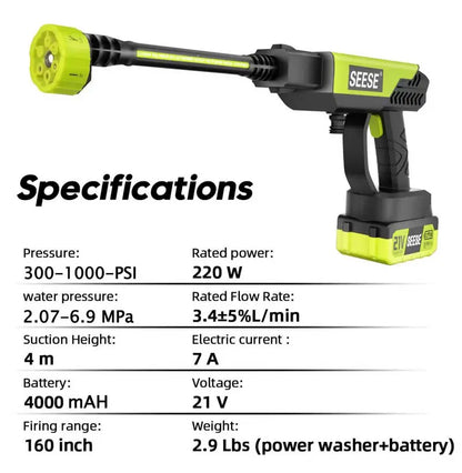 SEESE Cordless Pressure Washer and Single Port Charger Base, Bottle Portable Washer for Car, Home Cleaning & Garden Watering