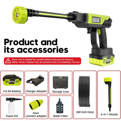 SEESE Cordless Pressure Washer and Single Port Charger Base, Bottle Portable Washer for Car, Home Cleaning & Garden Watering