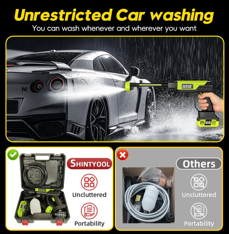 SEESE Cordless Pressure Washer and Single Port Charger Base, Bottle Portable Washer for Car, Home Cleaning & Garden Watering
