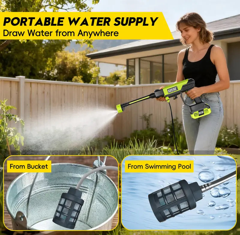 SEESE Cordless Pressure Washer and Single Port Charger Base, Bottle Portable Washer for Car, Home Cleaning & Garden Watering