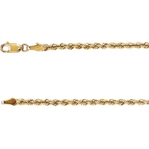 14K Yellow Gold Rope Chain, 24 Inches Long 3 mm  - CH957