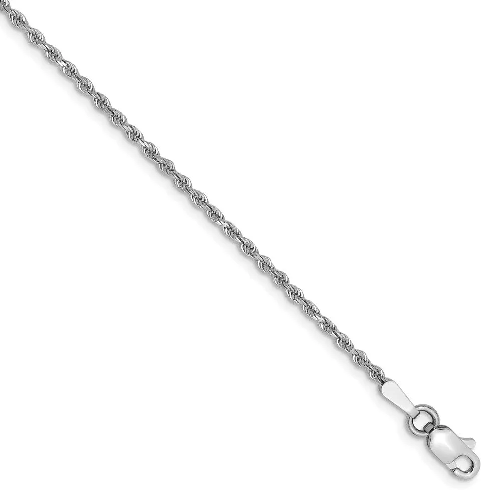 1.5mm, 14k White Gold, Diamond Cut Solid Rope Chain Anklet or Bracelet