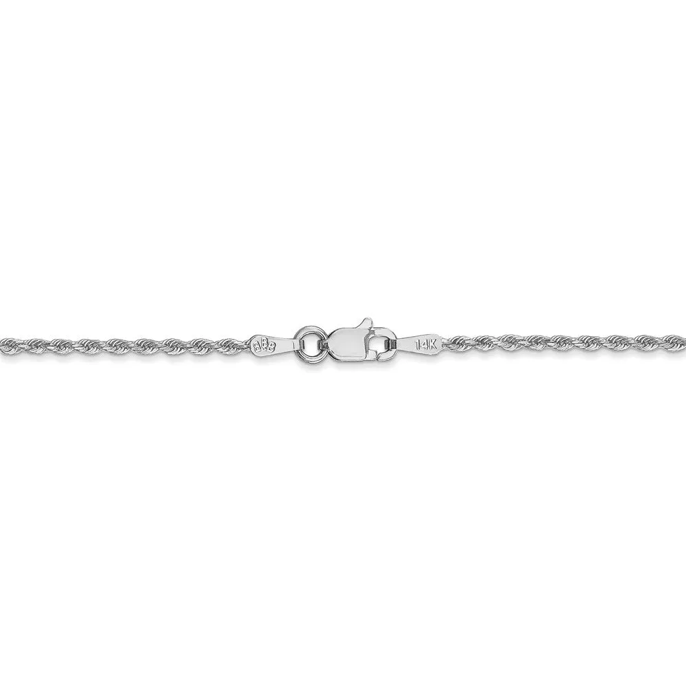 1.5mm, 14k White Gold, Diamond Cut Solid Rope Chain Anklet or Bracelet