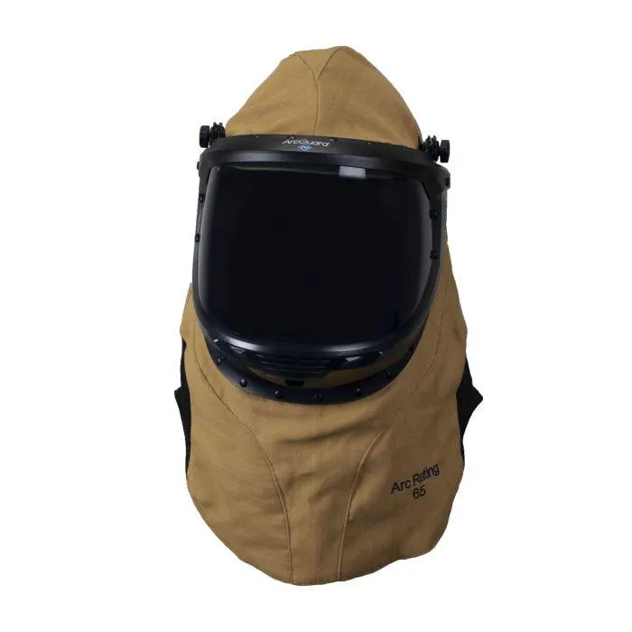 Arc Flash Hood - 65 Cal - Lift Front, Faceshield, Flash Light with Mounting Clip, Slotted Adapter and Hard Hat - National Safety Apparel