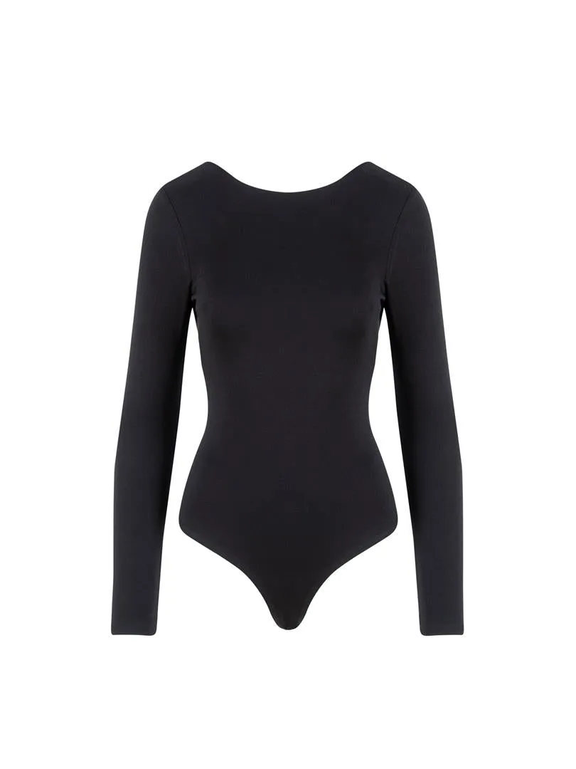 Back Rope Cross Transition Detailed Snap Bodysuit - Black