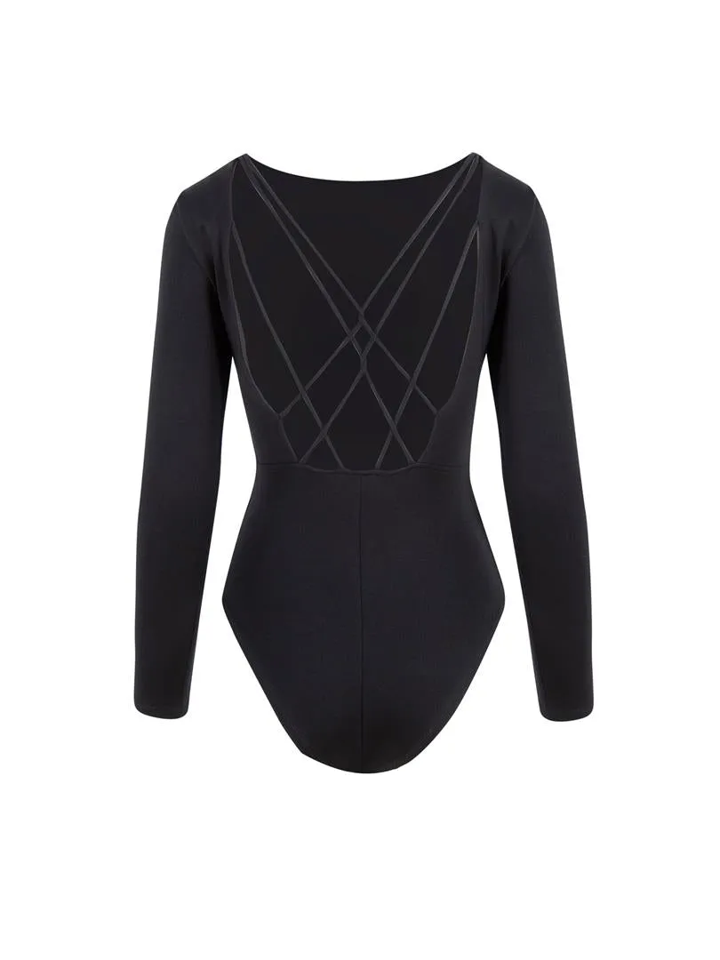 Back Rope Cross Transition Detailed Snap Bodysuit - Black