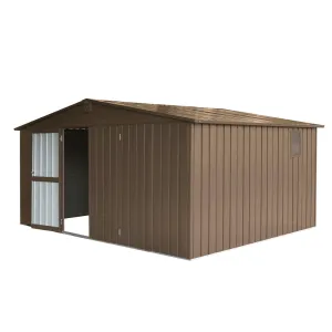 Backyard Storage Shed 11' x 12.5' with Galvanized Steel Frame & Windows, Outdoor Garden Shed Metal (Brown)