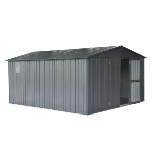 Backyard Storage Shed 11' x 12.5' with Galvanized Steel Frame & Windows, Outdoor Garden Shed Metal,Dark Gray