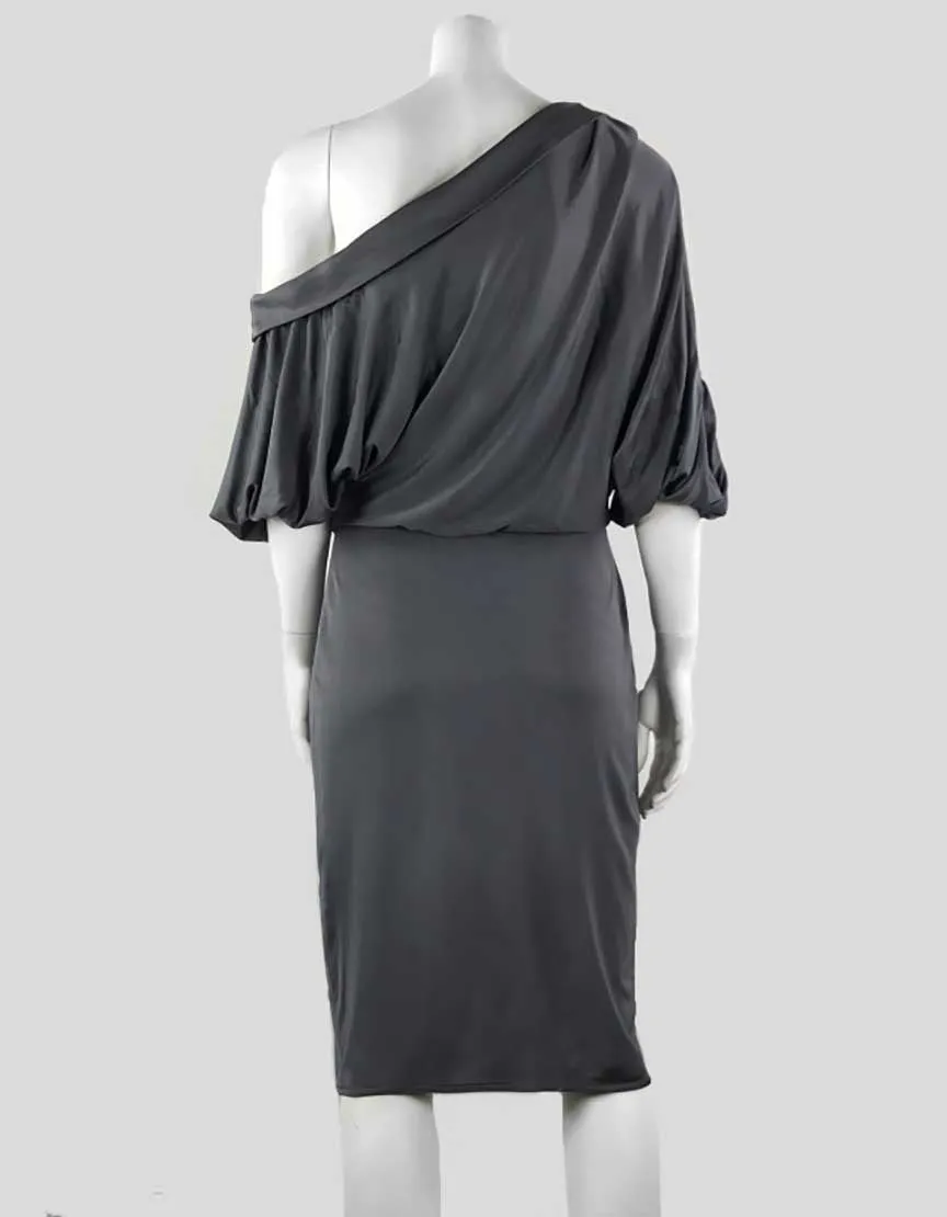 Black Halo Grey To The Knee Bayou Neck Dress With Cut Out On Right Shoulder Size Medium