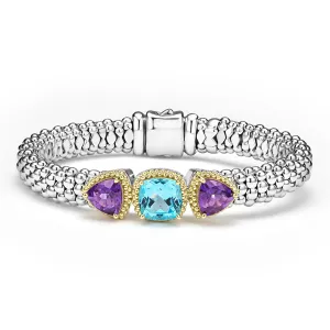 Caviar Color Two-Tone Amethyst and Swiss Blue Topaz Caviar Beaded Bracelet | 9mm