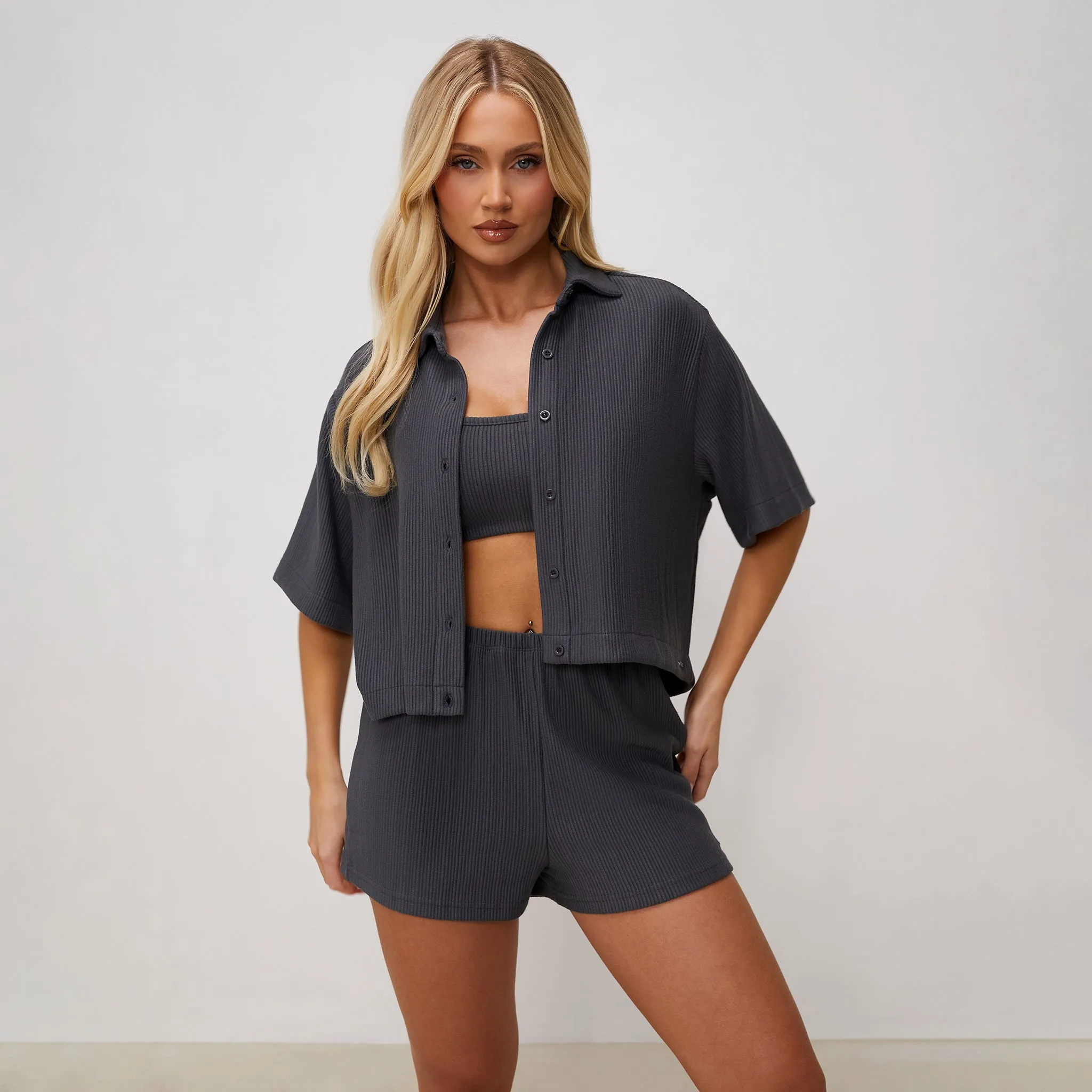 Gym King Signature Rib Crop Shirt - Graphite