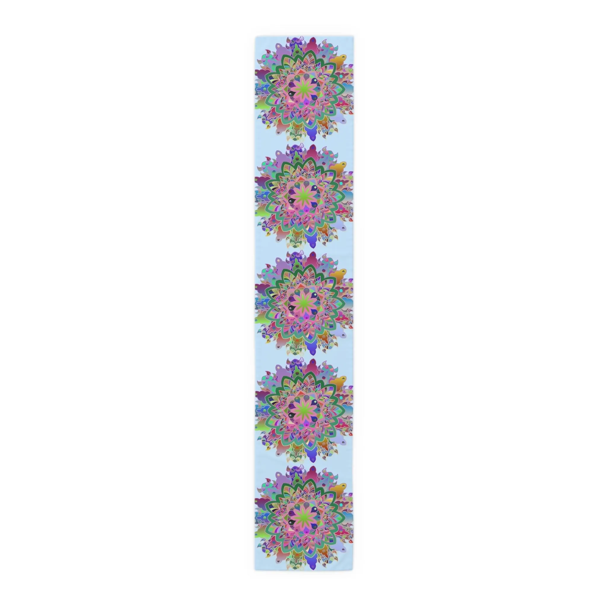 Hand-Drawn Mandala Art Table Runner - Light Blue