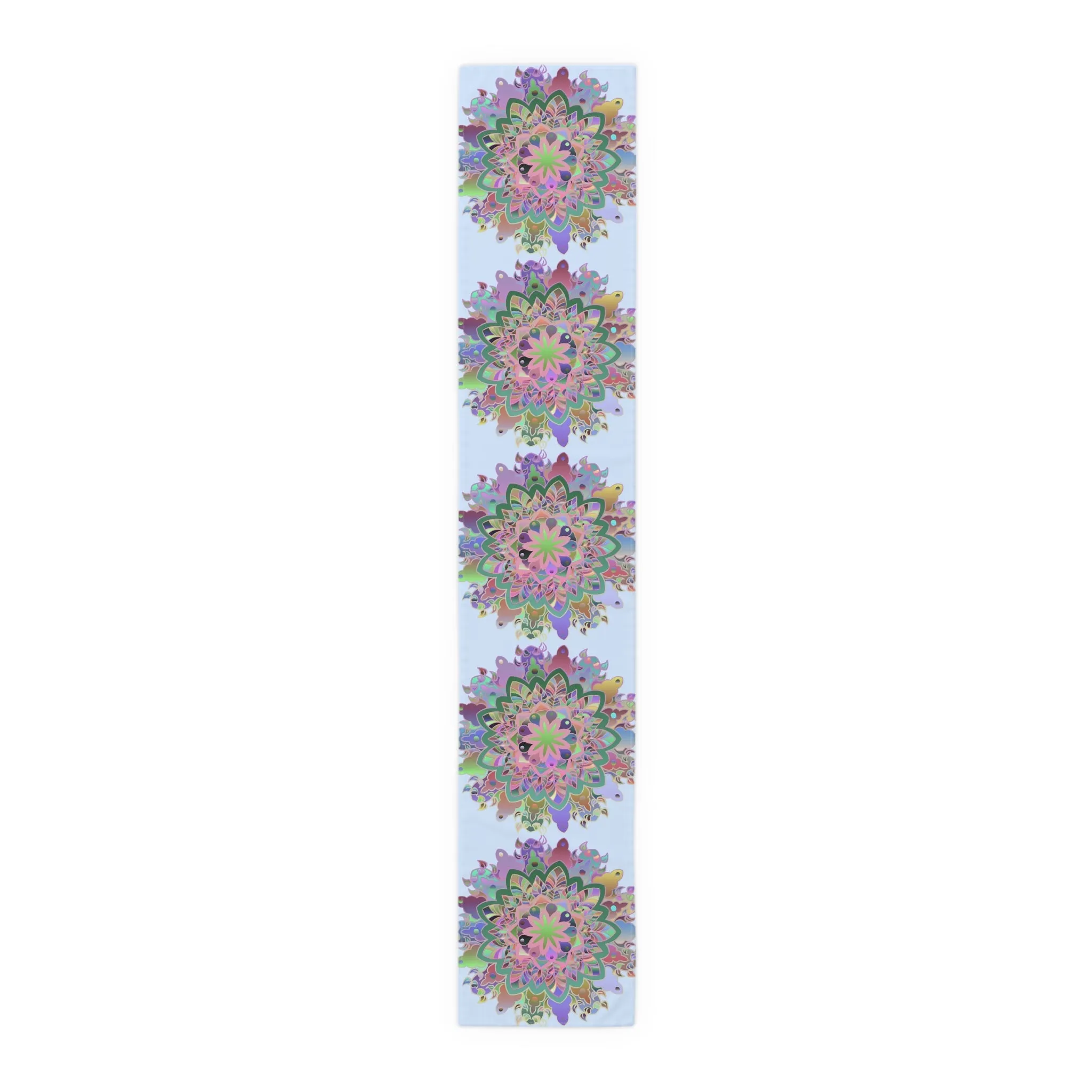 Hand-Drawn Mandala Art Table Runner - Light Blue