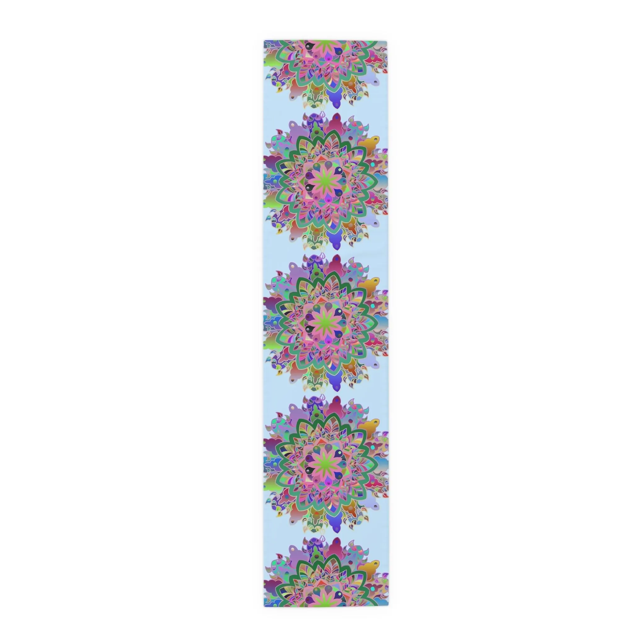 Hand-Drawn Mandala Art Table Runner - Light Blue