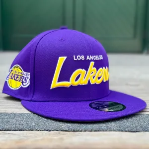 Los Angeles Lakers NBA Script Logo Patch 9Fifty Snapback (Purple)