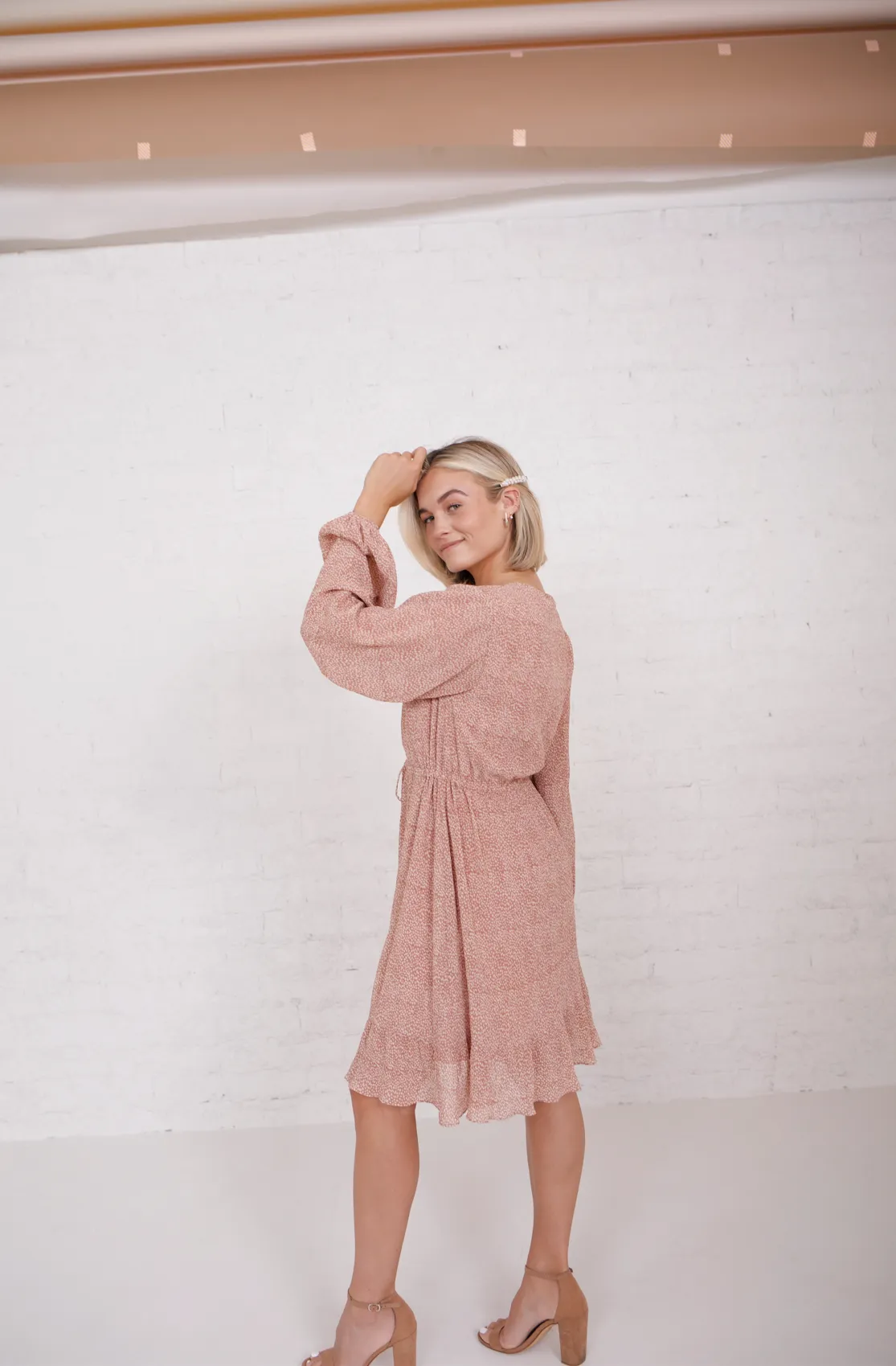 Lucia Pleated Dress in Blush