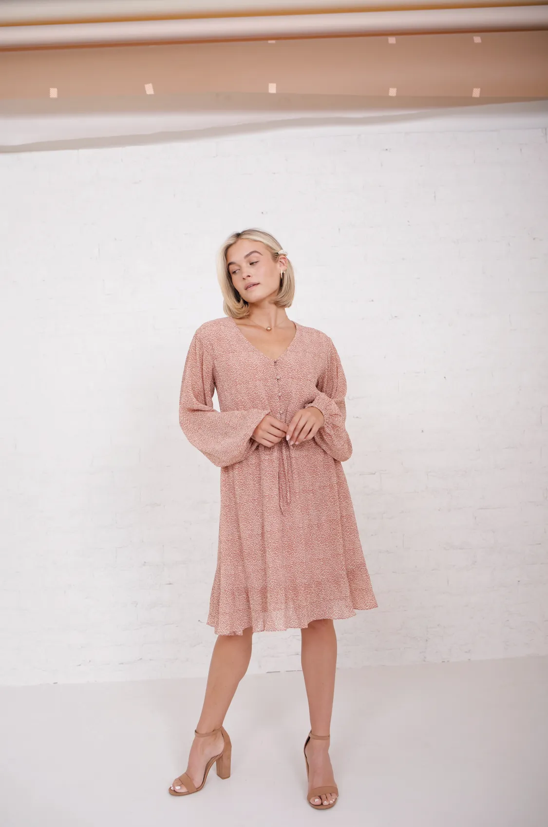 Lucia Pleated Dress in Blush