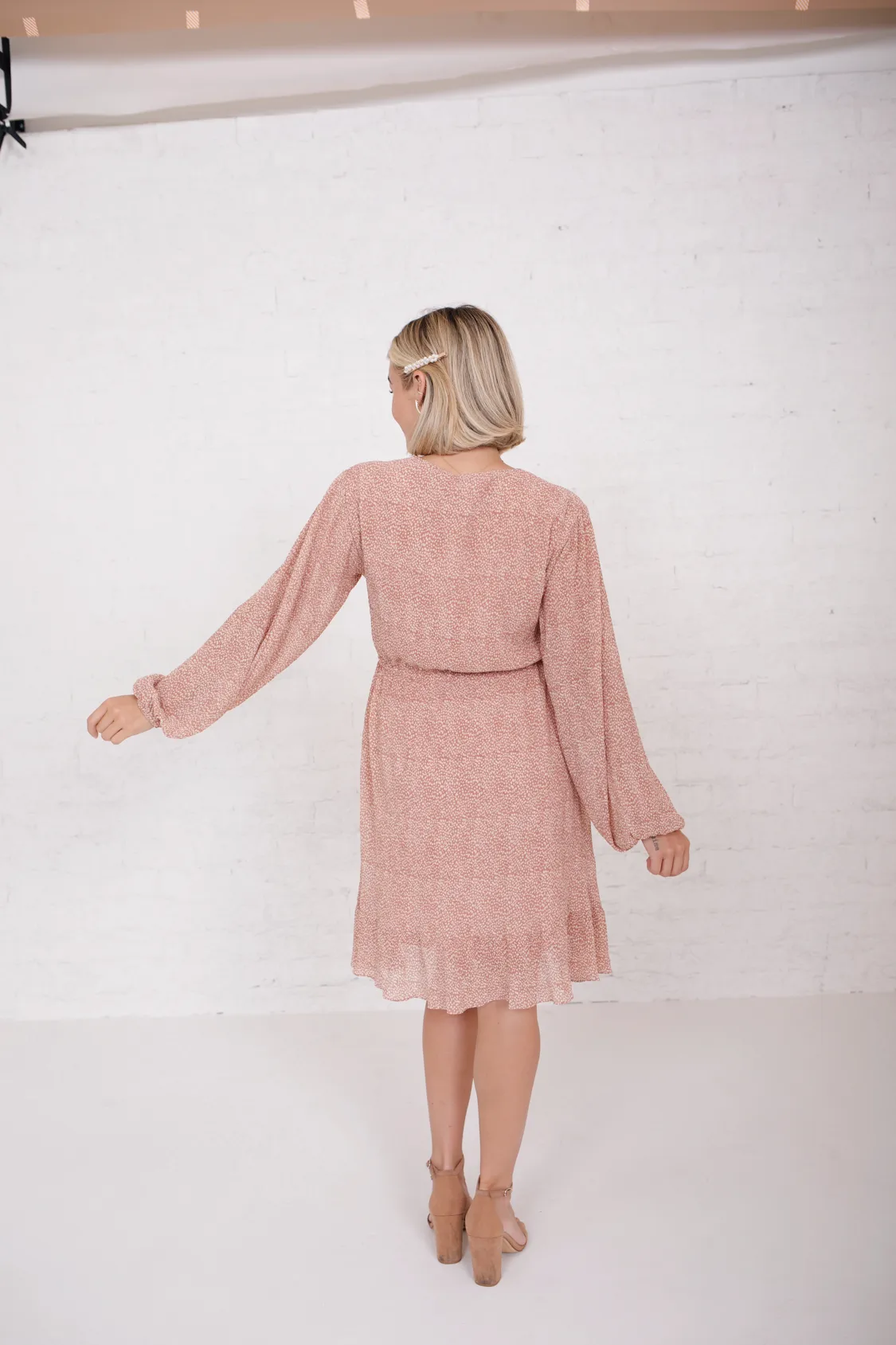 Lucia Pleated Dress in Blush