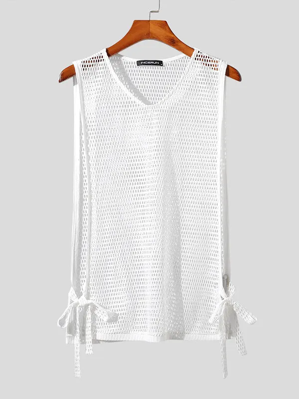 Mens Fishing Net Hollow Slit Hem Tank Top SKUK02705