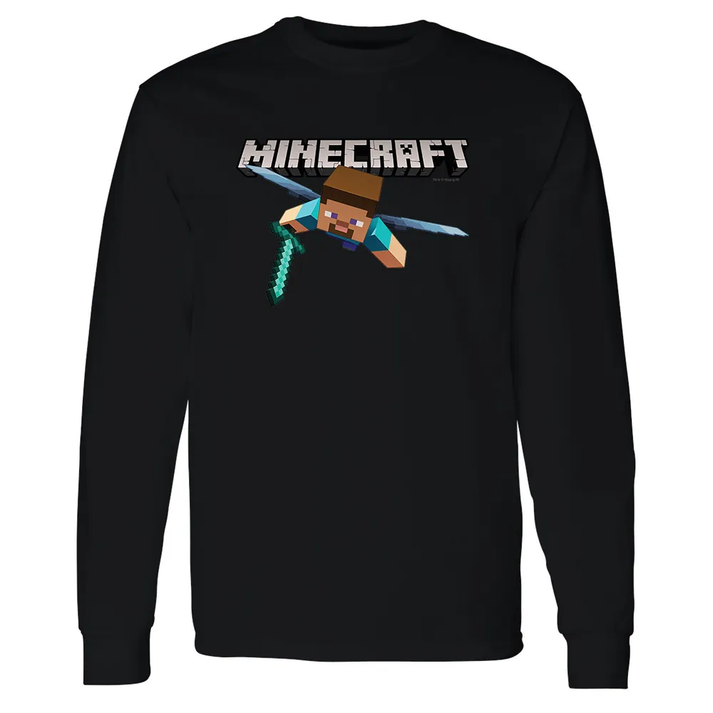 Minecraft Flying Steve Adult Premium Long Sleeve T-Shirt