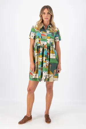 Pueblito Villa Dress Green in Cotton | Pre-Order