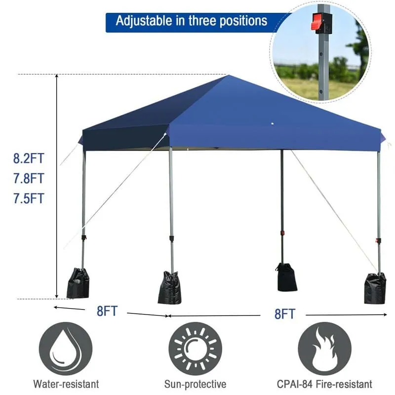 PulseMartix  8’ x 8' Outdoor Pop up Canopy Tent Instant Shelter Canopy with Roller Bag & 4 Sand Bags