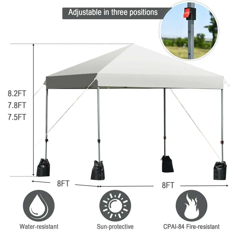 PulseMartix  8’ x 8' Outdoor Pop up Canopy Tent Instant Shelter Canopy with Roller Bag & 4 Sand Bags