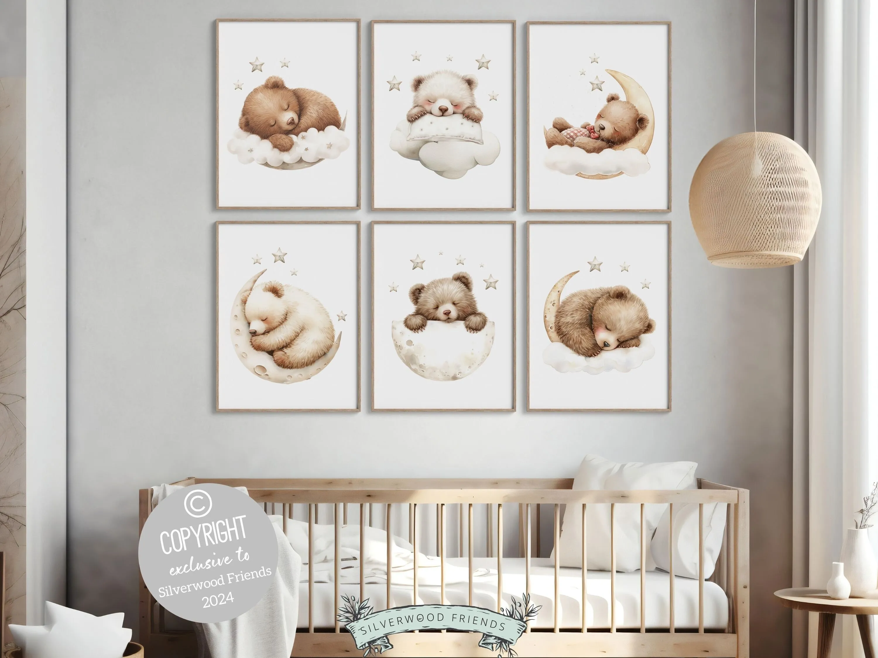 Sleepy Teddy Bear Nursery Prints - Set of 6