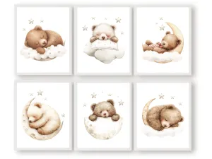 Sleepy Teddy Bear Nursery Prints - Set of 6