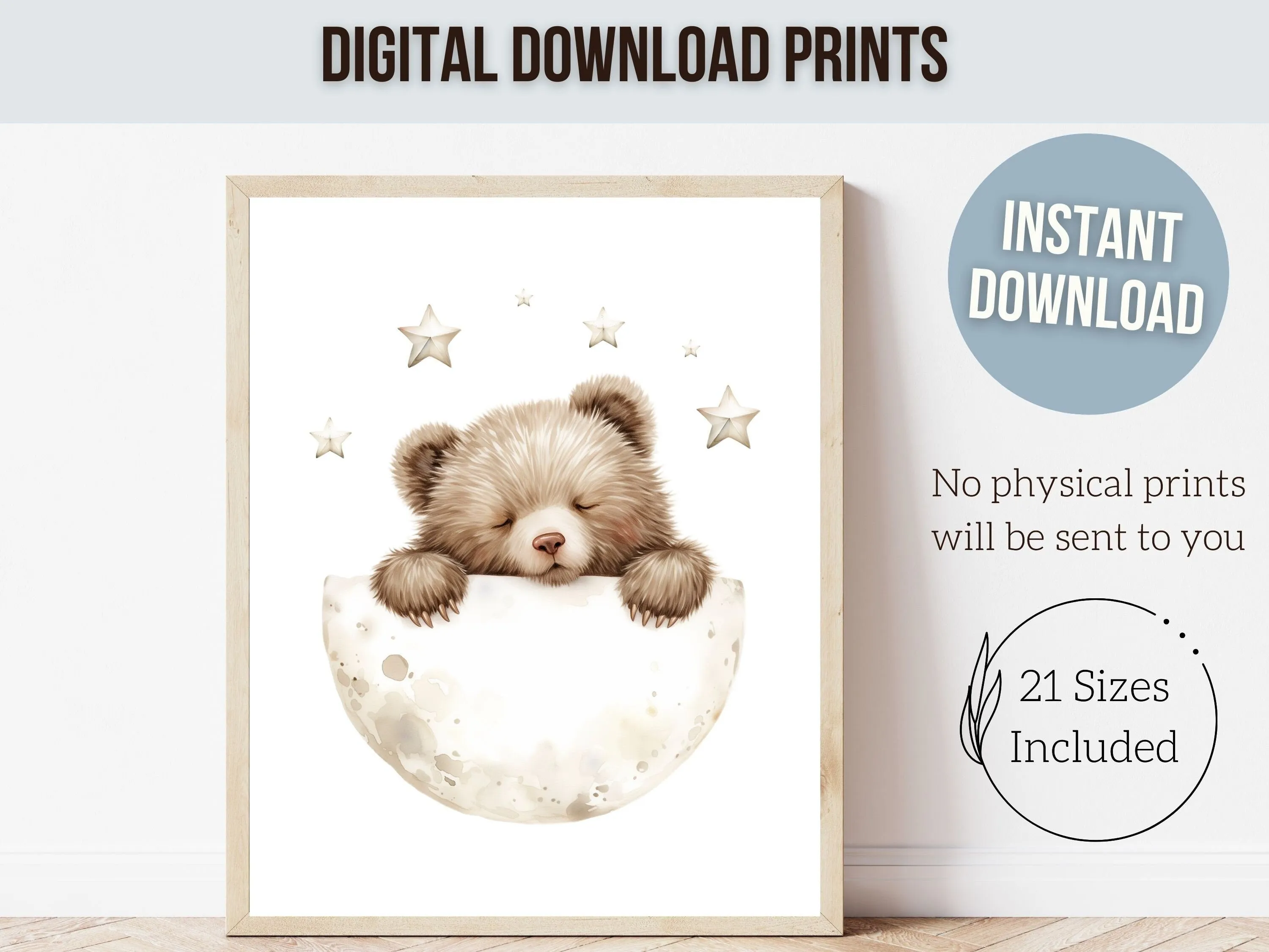 Sleepy Teddy Bear Nursery Prints - Set of 6